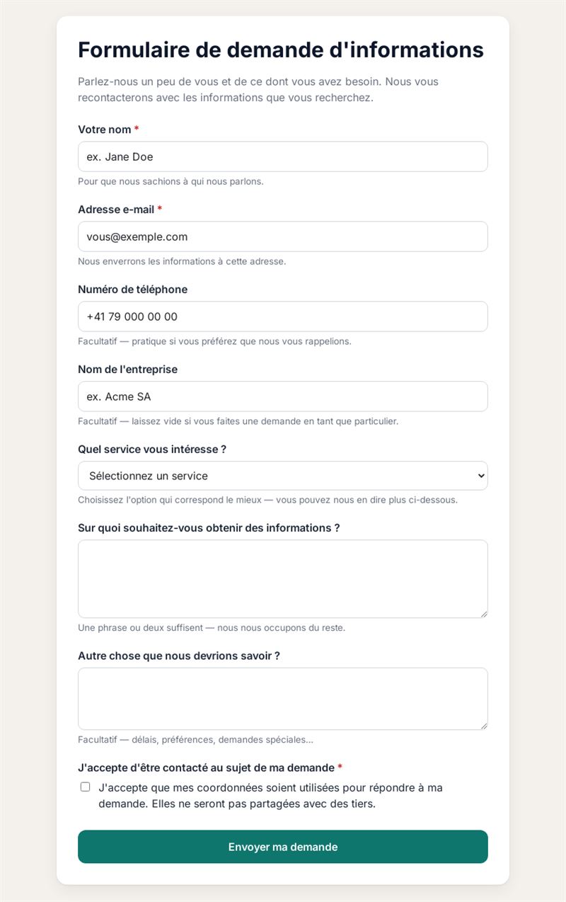 Demande d'informations