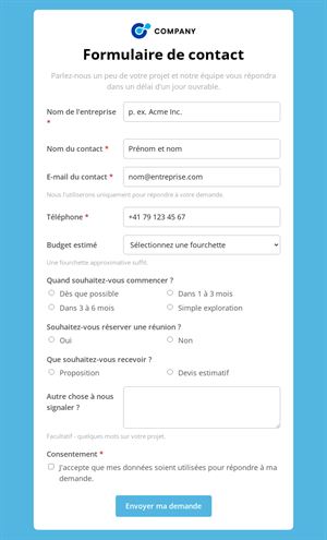 Formulaire de contact clair