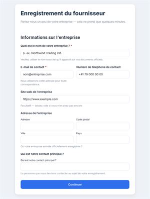 Enregistrement du fournisseur rapide