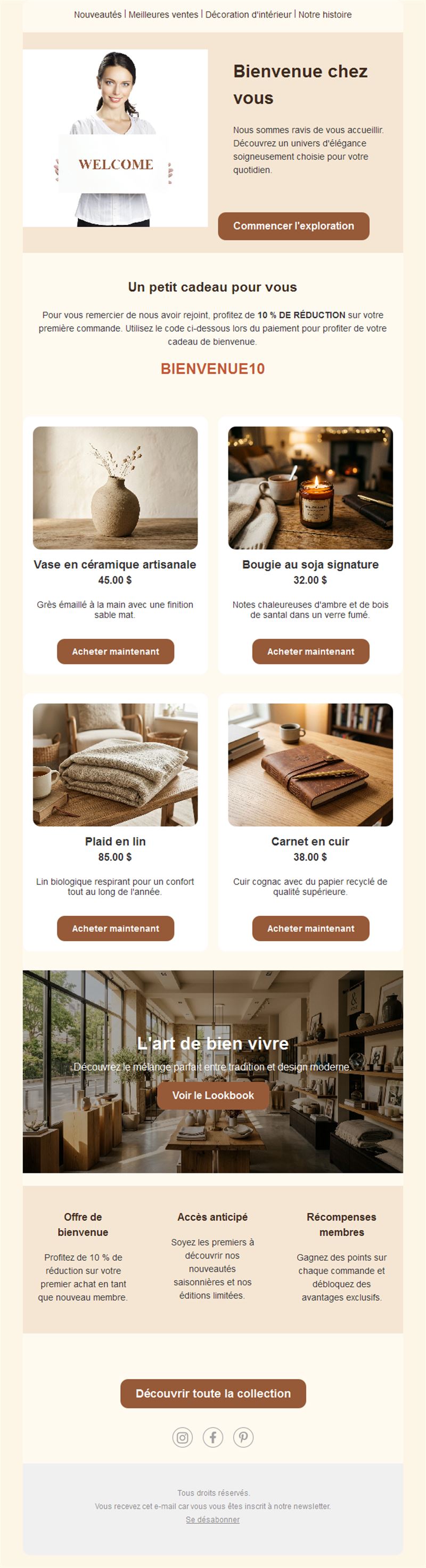 Email de bienvenue avec code première commande