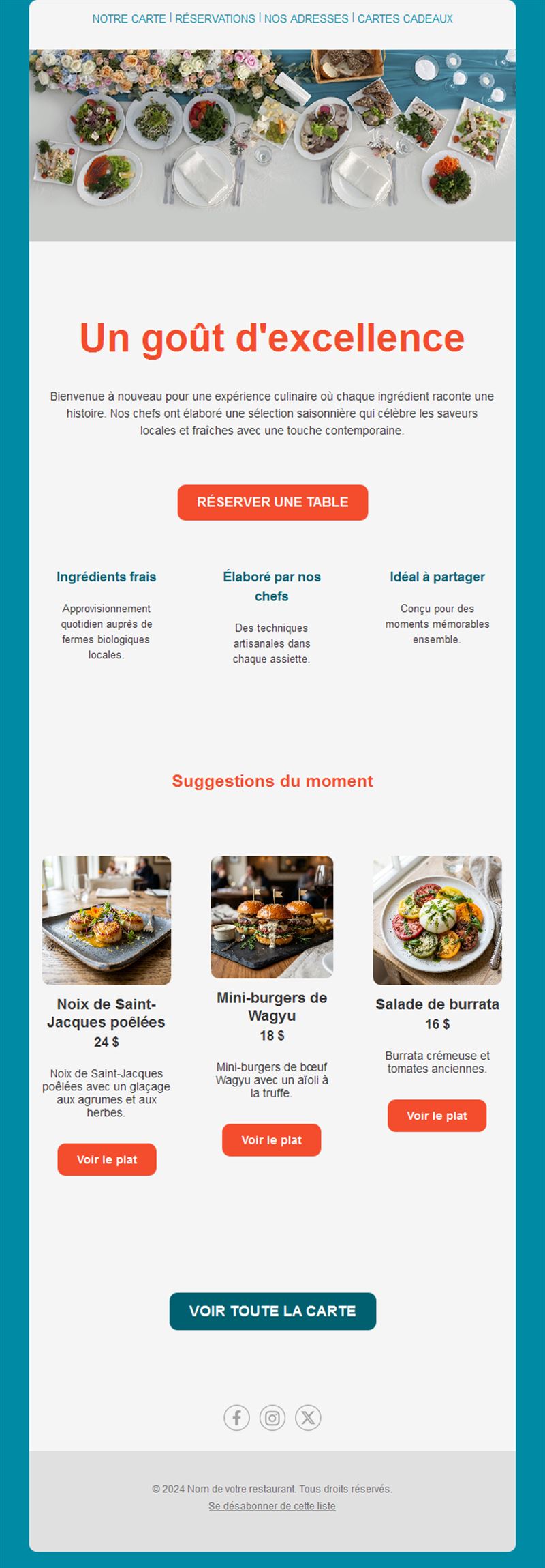 Email turquoise de plats à la une