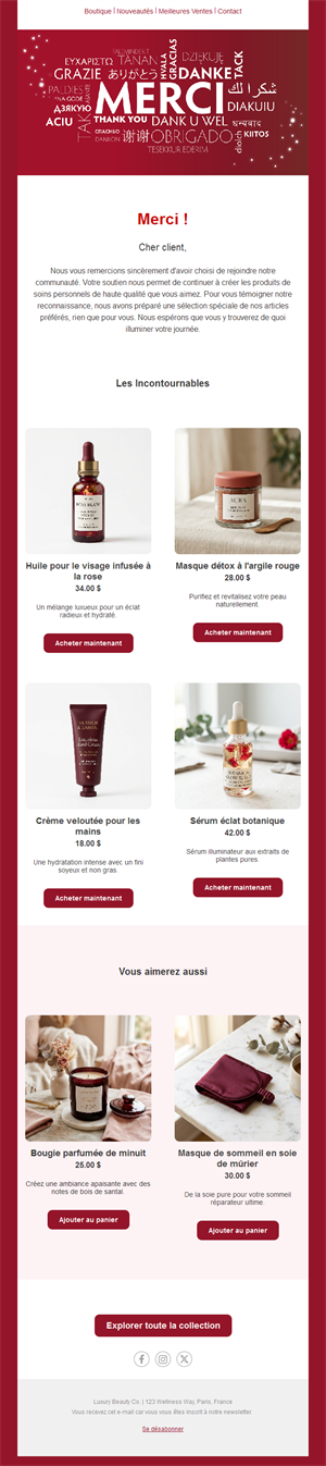 Email de remerciement avec produits recommandés
