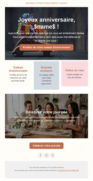 Email chaleureux d'anniversaire avec cadeau