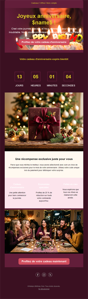 Email de récompense premium avec compte à rebours
