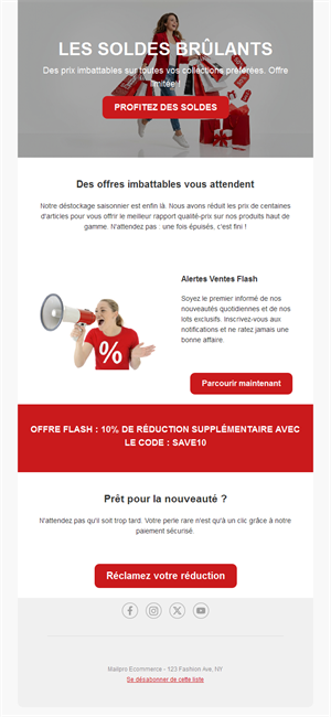 Email de soldes avec code promo