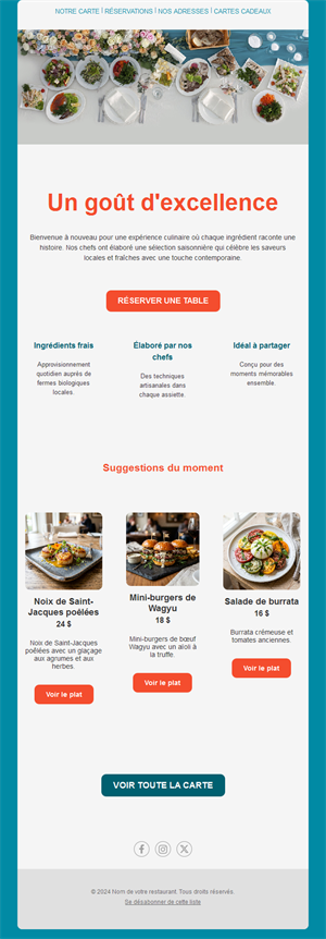 Email turquoise de plats à la une